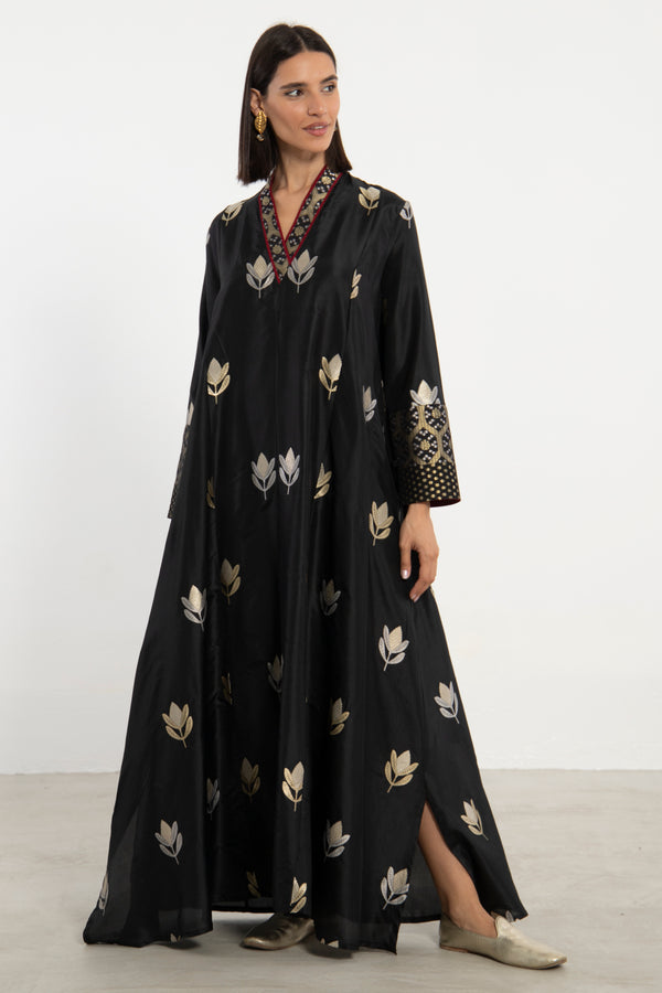 Soula Silk Black Embroidered Kaftan