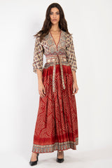 One-Of-A-Kind Sharifa Silk Red Waves Dress