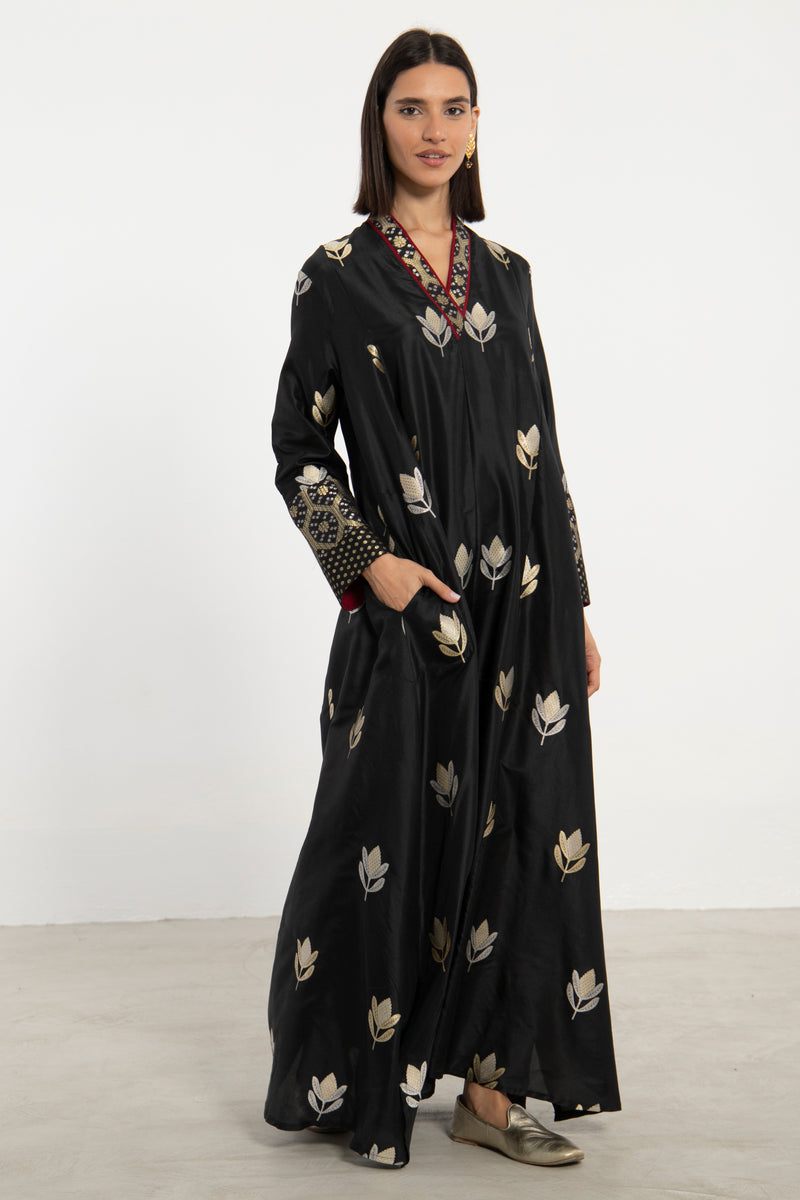 Soula Silk Black Embroidered Kaftan