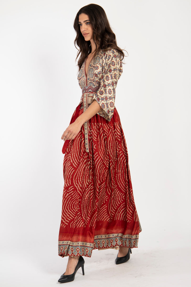 One-Of-A-Kind Sharifa Silk Red Waves Dress