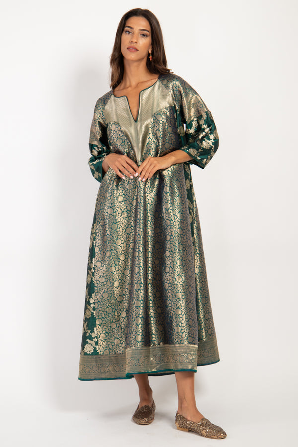 One-Of-A-Kind Rania Silk Royal Green Dress