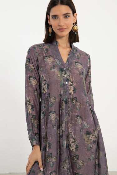 Nagham Cotton Muslin Purple Floral Dress