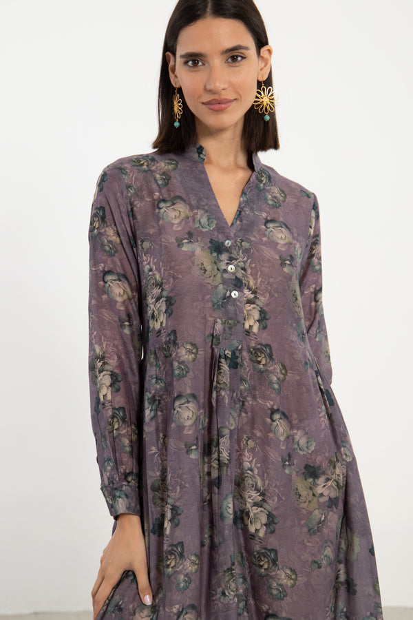 Nagham Cotton Muslin Purple Floral Dress