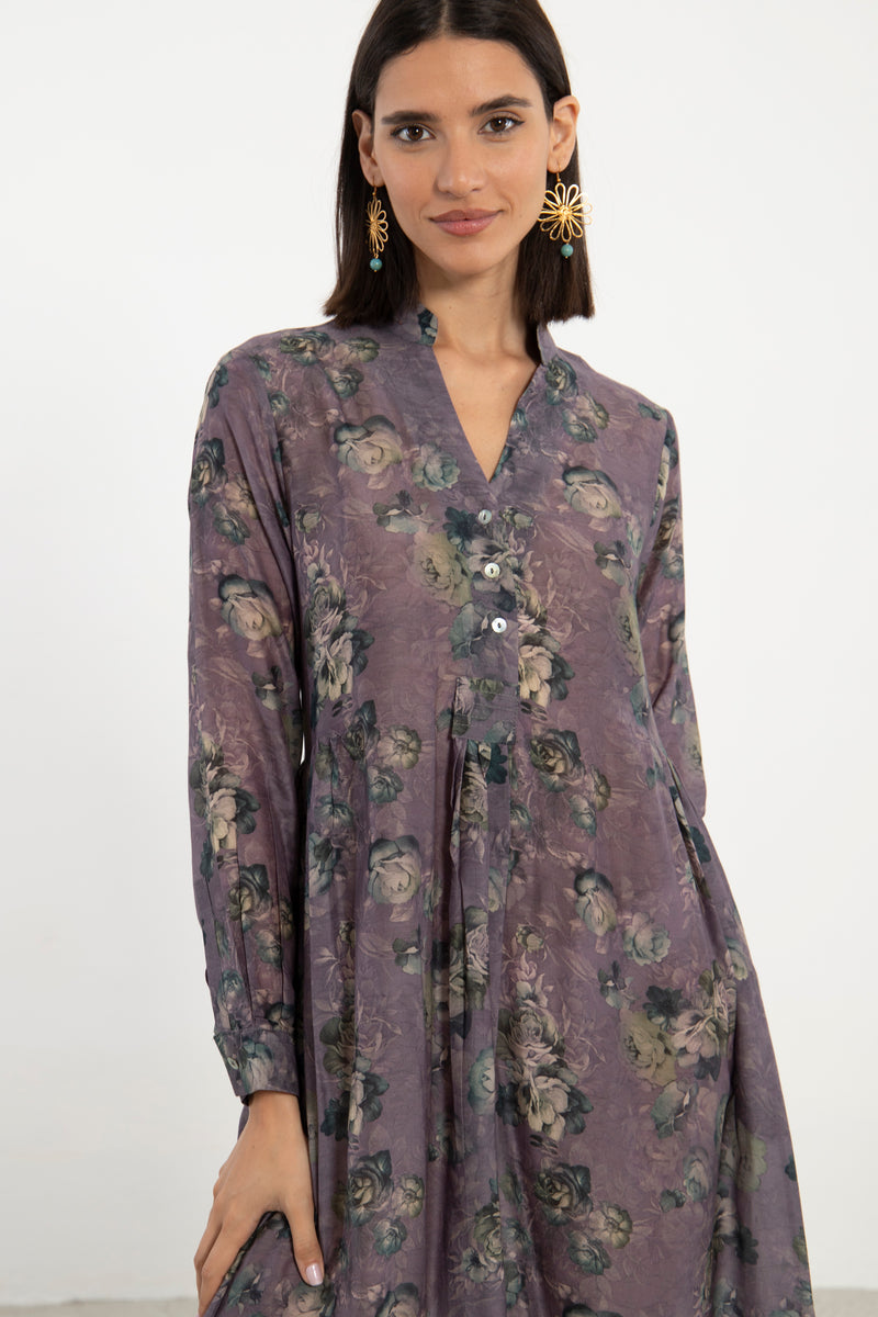 Nagham Cotton Muslin Purple Floral Dress