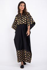Noujoud Cotton Black & Gold Dots Dress