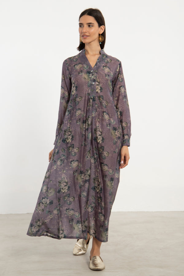 Nagham Cotton Muslin Purple Floral Dress