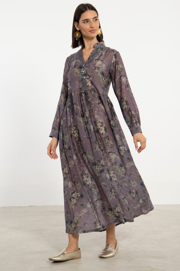 Nagham Cotton Muslin Purple Floral Dress