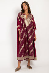 One-Of-A-Kind Rania Silk Brocade Burgundy Dress