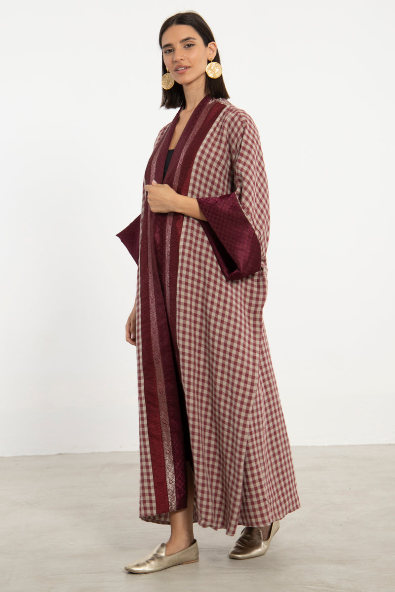 Yasma Linen and Silk Brocade Abaya