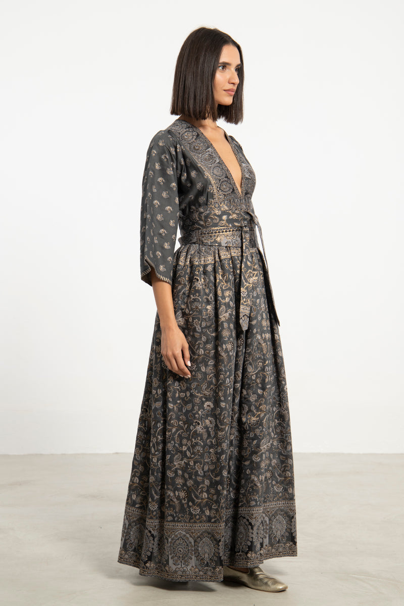 One-Of-a-Kind Sharifa Wool & Silk Silver Dress