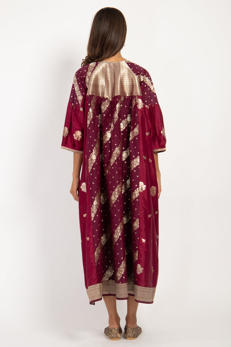 One-Of-A-Kind Rania Silk Brocade Burgundy Dress