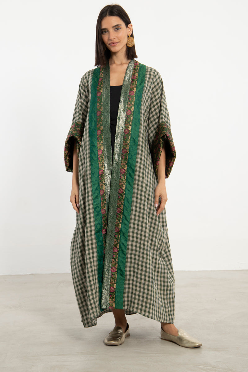 Yasma Linen and Silk Brocade Abaya