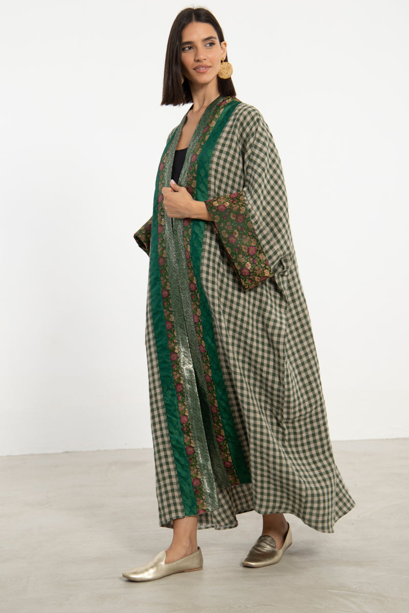 Yasma Linen and Silk Brocade Abaya