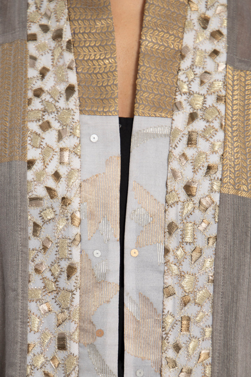 Khalida Cotton Silk Grey & Gold Abaya