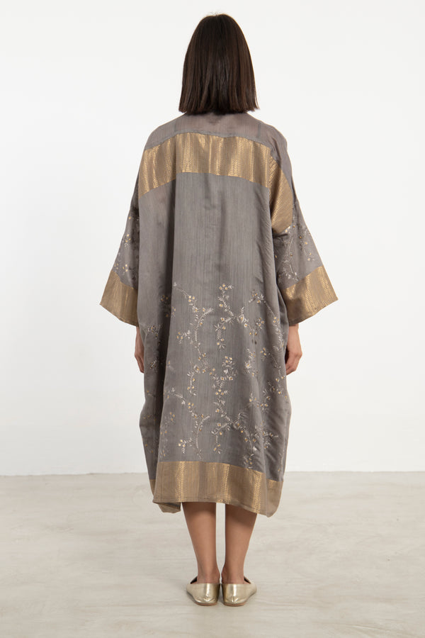 Khalida Cotton Silk Grey & Gold Abaya