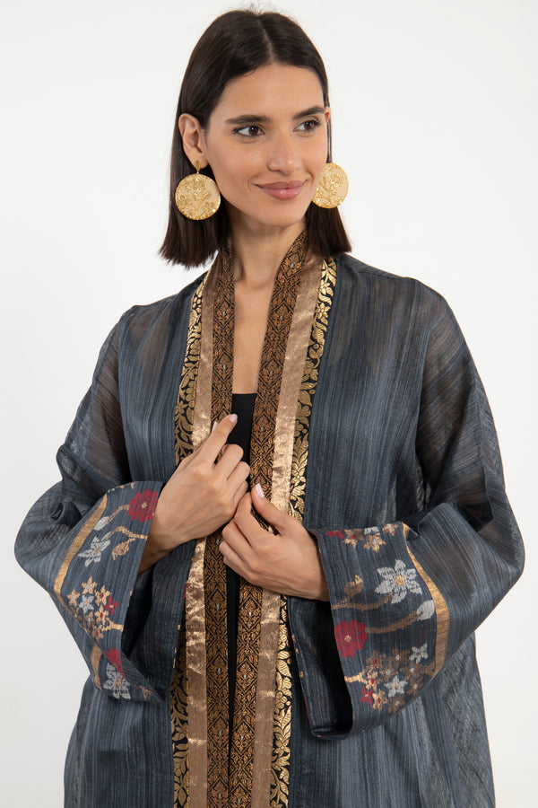 Khalida Cotton Silk Grey Abaya