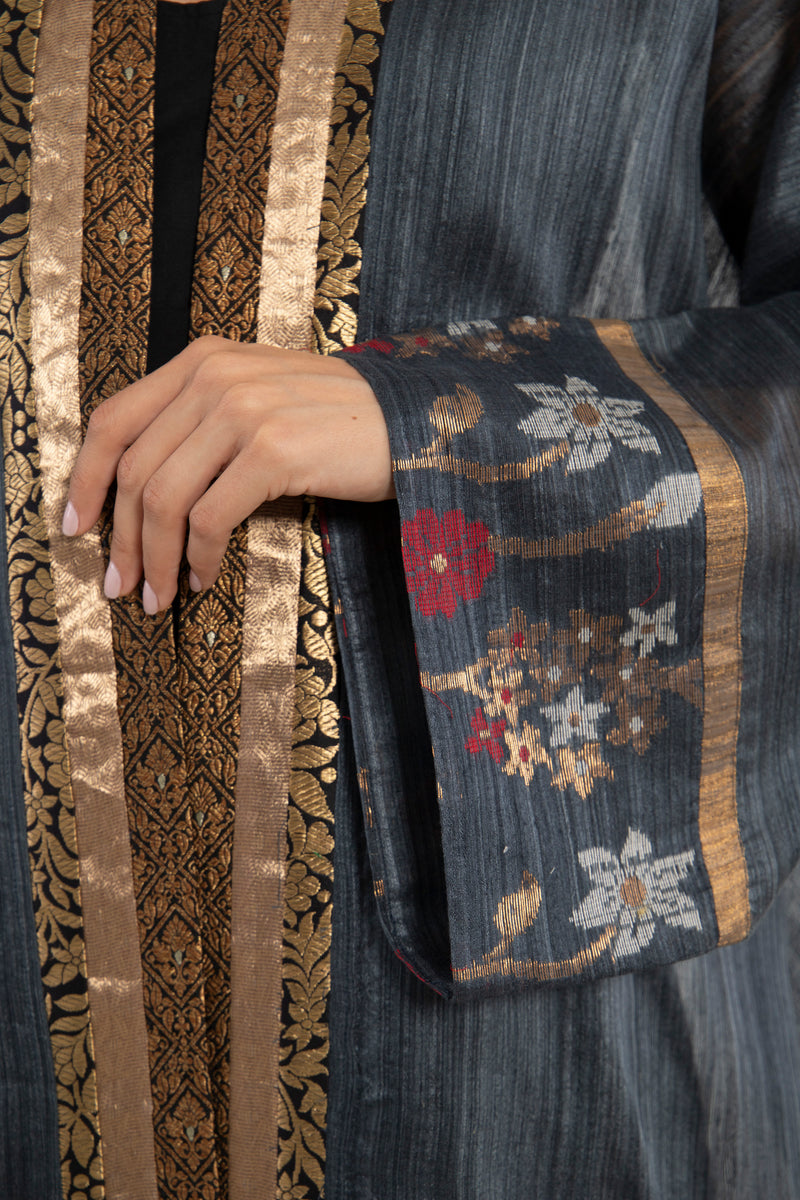Khalida Cotton Silk Grey Abaya