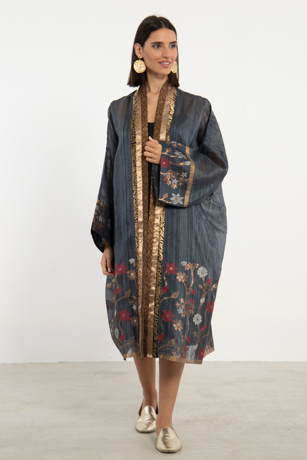 Khalida Cotton Silk Grey Abaya