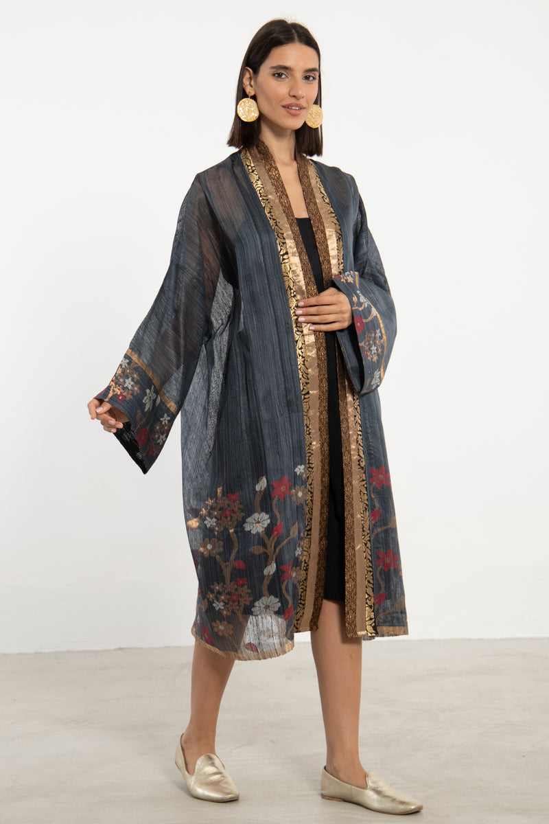 Khalida Cotton Silk Grey Abaya