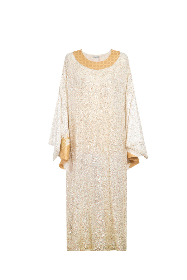 Rawda Silk Gold Sequins Embroidered Dress