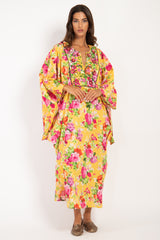 Kawthar Cotton Bright Yellow Embroidered Dress