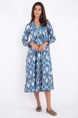 Jamila Cotton Blue Brocade Dress