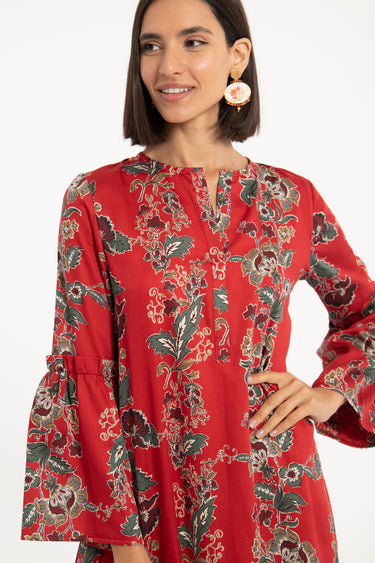 May Cotton Satin Red Floral Dress