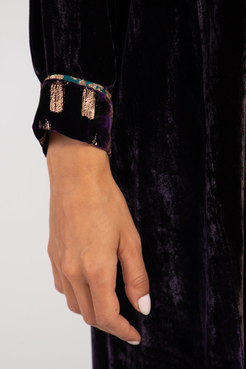 Safiya Velvet Black Purple & Gold Dress