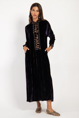 Safiya Velvet Black Purple & Gold Dress