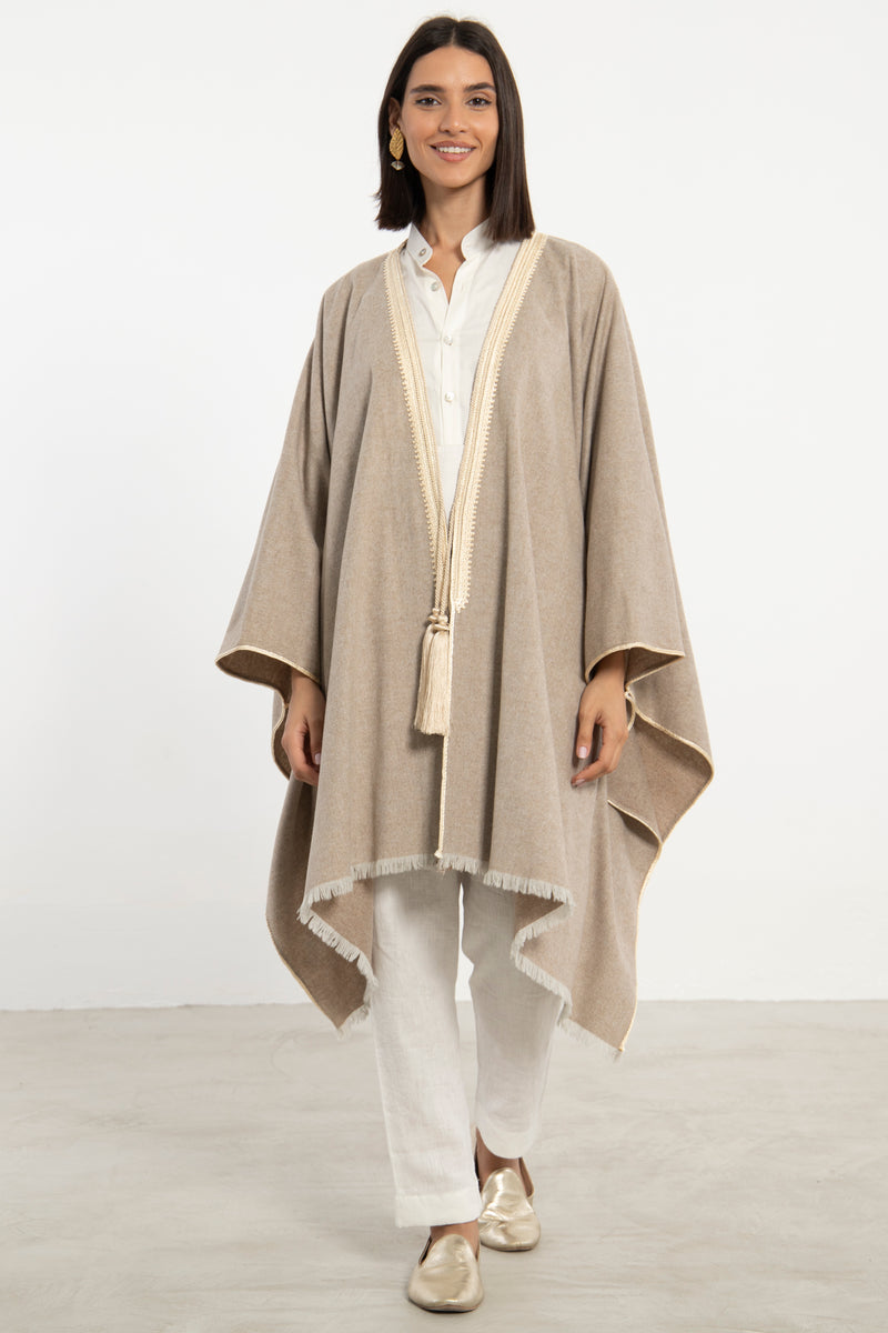 Wool Beige Poncho