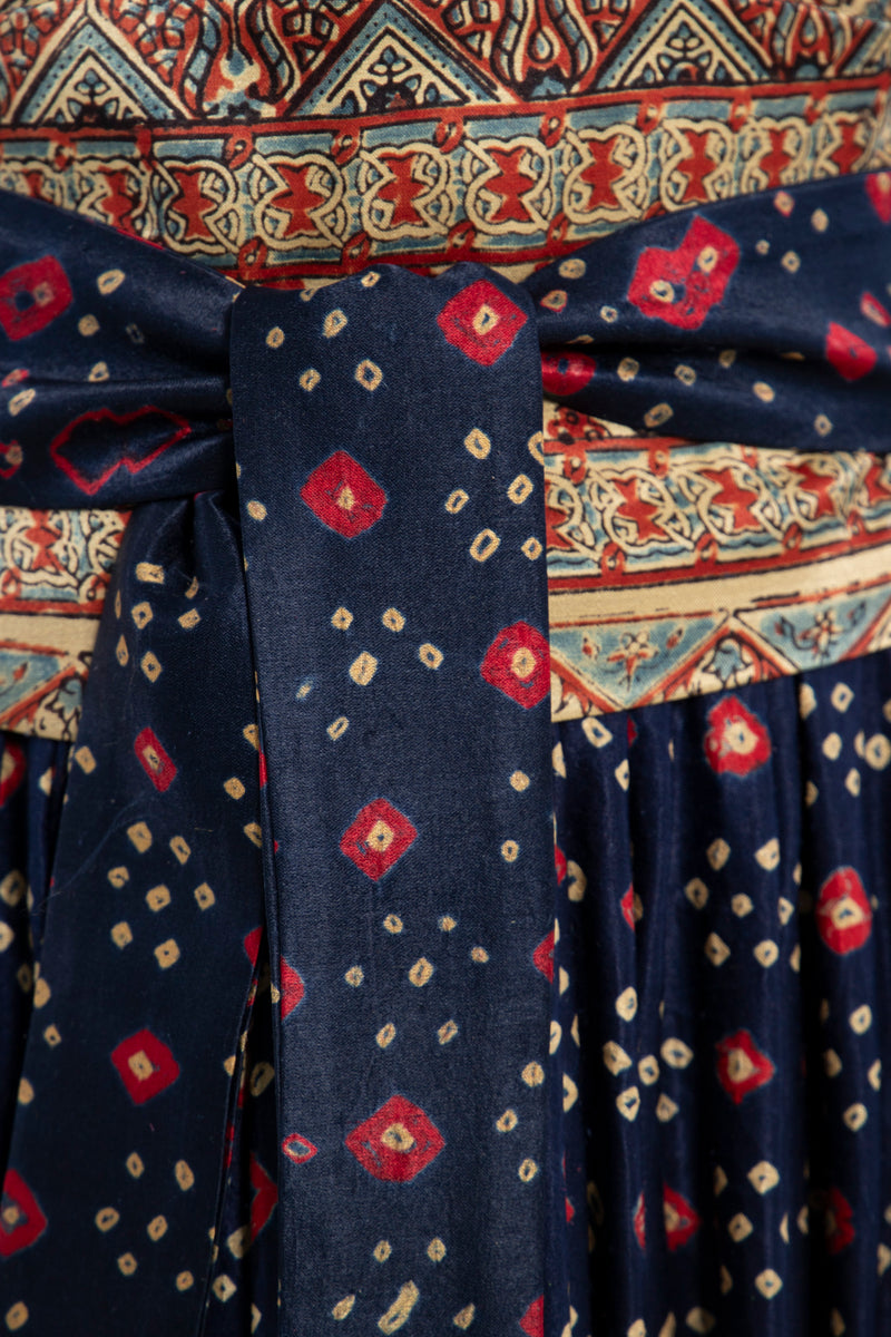 One-Of-a-Kind Sharifa Silk Navy & Beige Dress