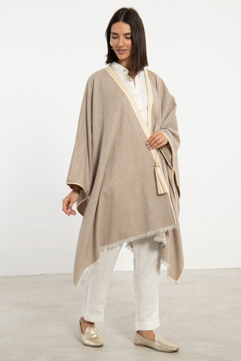 Wool Beige Poncho