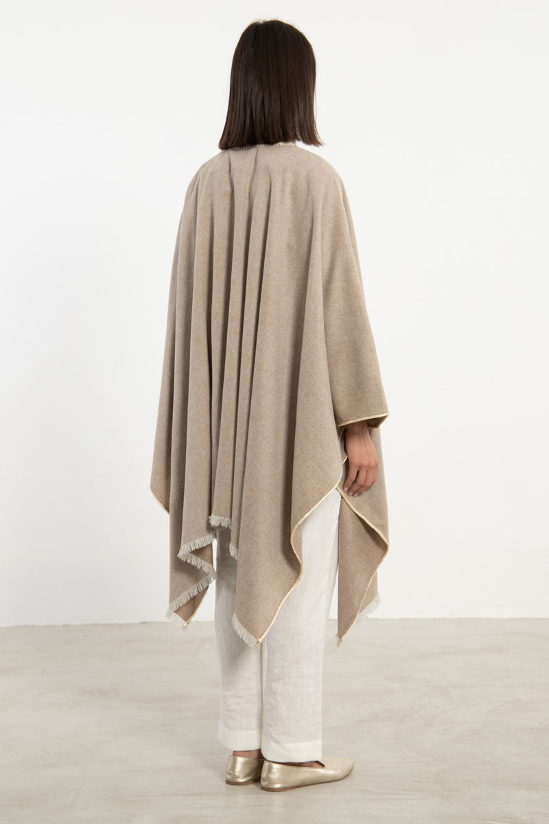 Wool Beige Poncho
