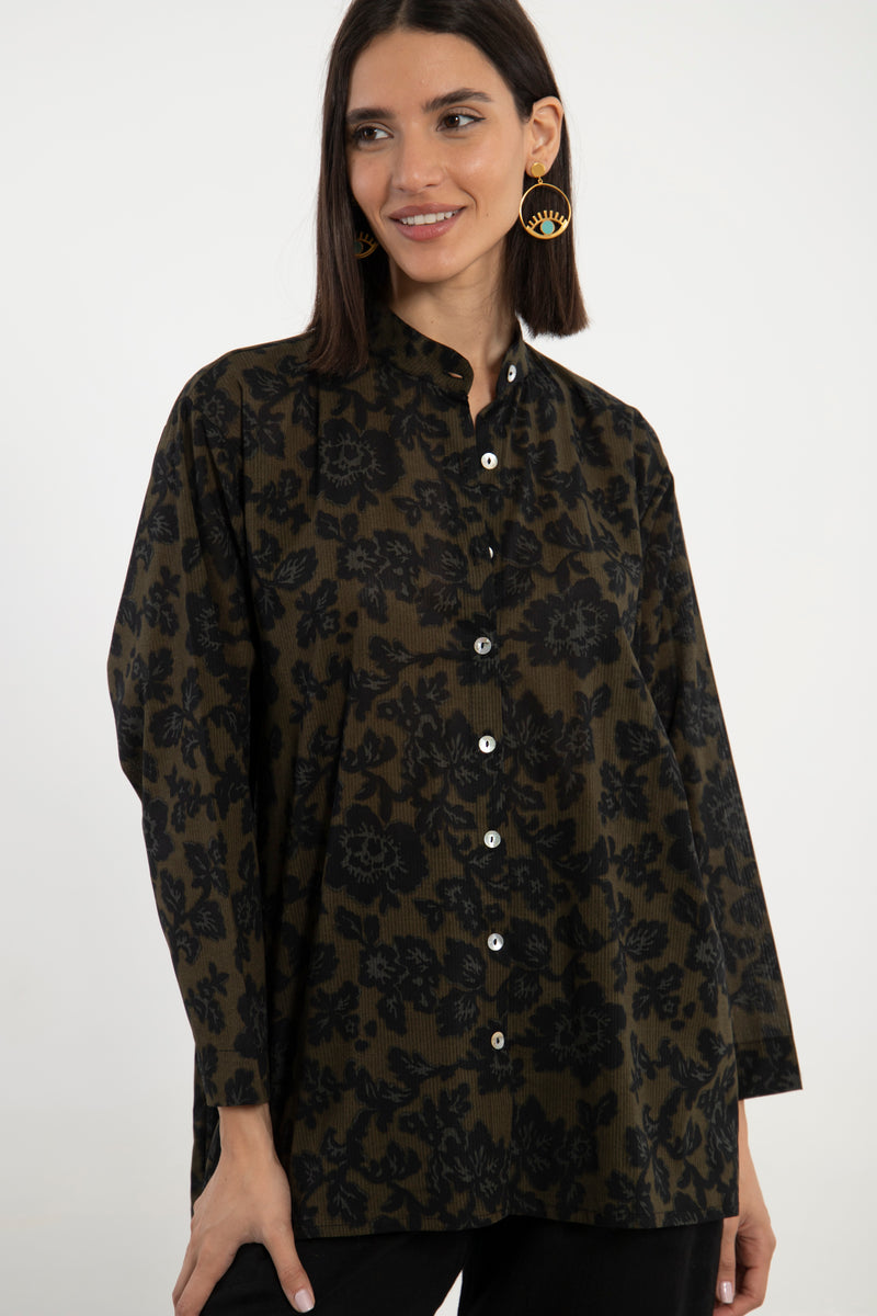 Feryal Cotton Olive & Black Shirt