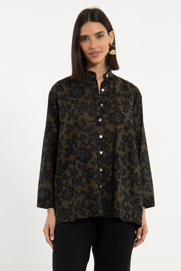 Feryal Cotton Olive & Black Shirt