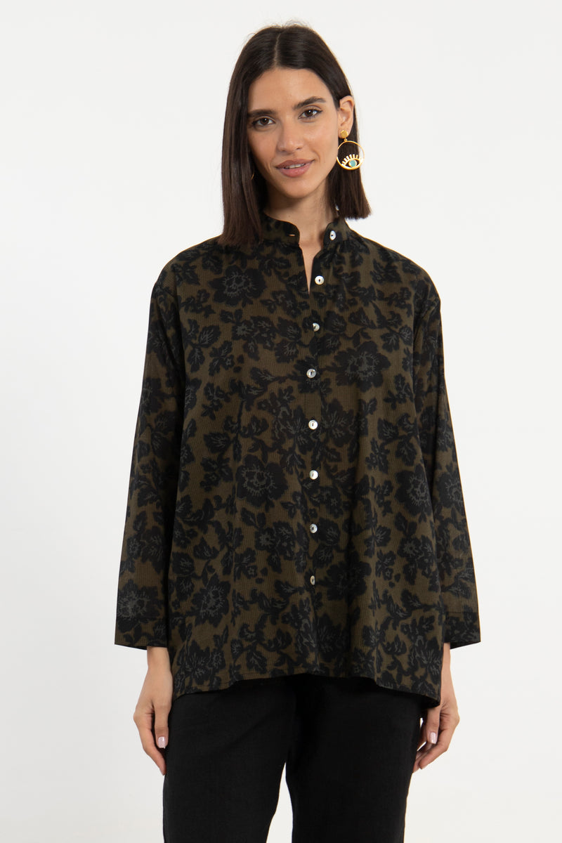 Feryal Cotton Olive & Black Shirt