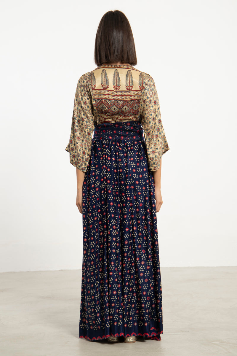 One-Of-a-Kind Sharifa Silk Navy & Beige Dress