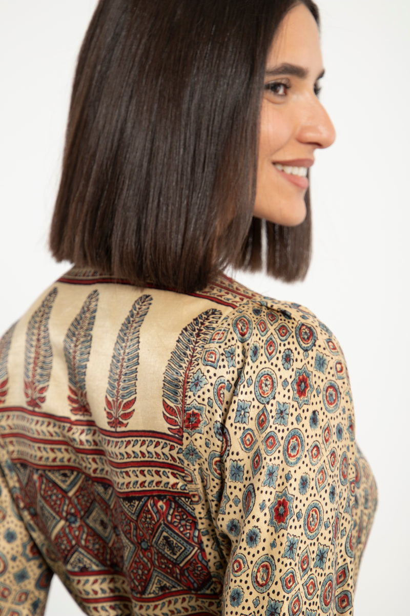 One-Of-a-Kind Sharifa Silk Navy & Beige Dress