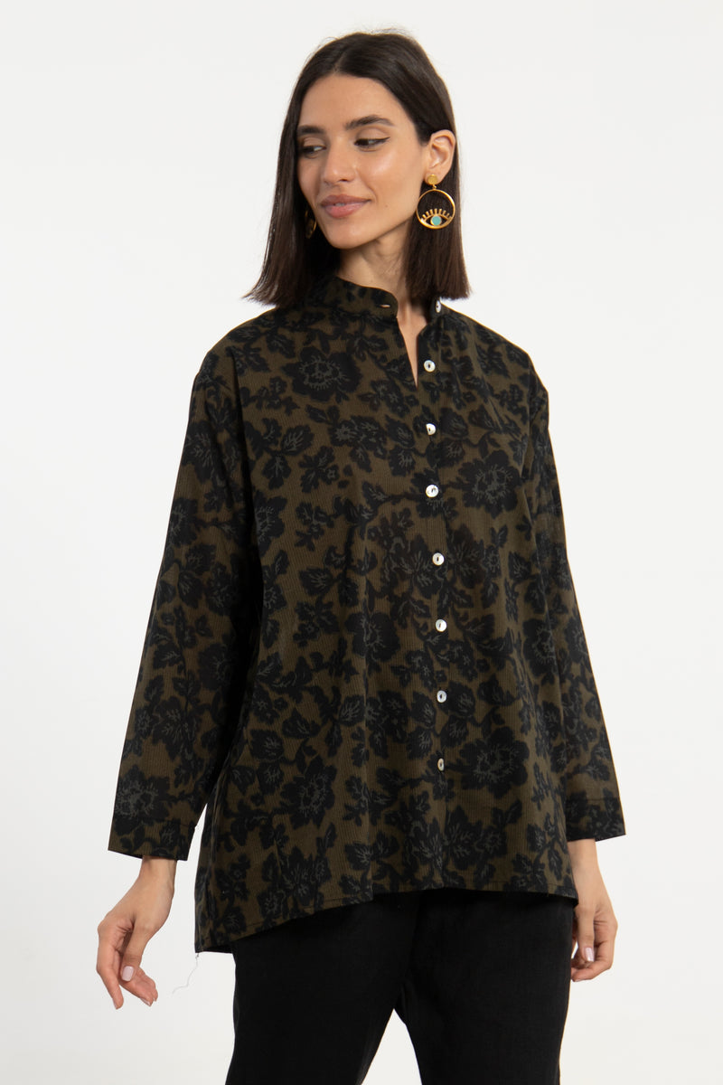 Feryal Cotton Olive & Black Shirt