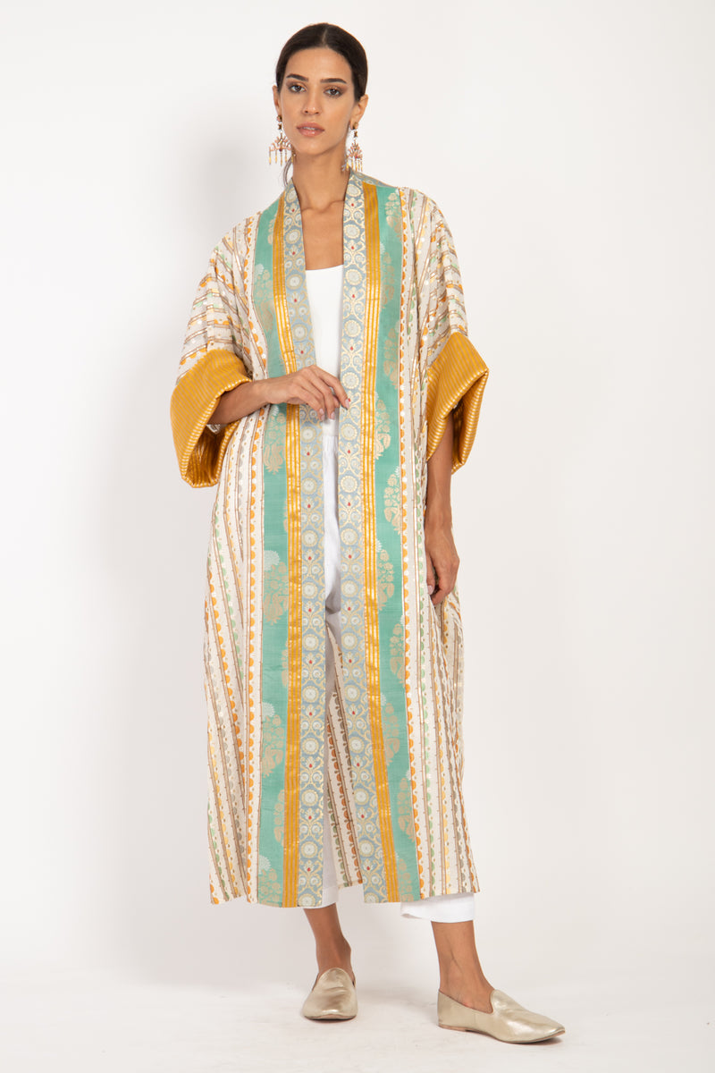 Yasma Cotton Embroidered Yellow & Green Abaya