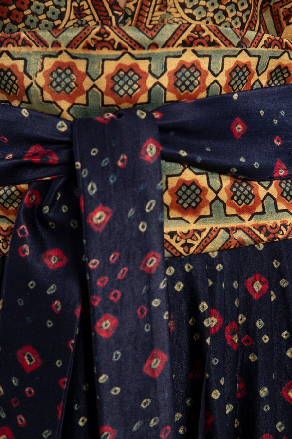 One-Of-a-Kind Sharifa Silk Navy & Ochre Dress