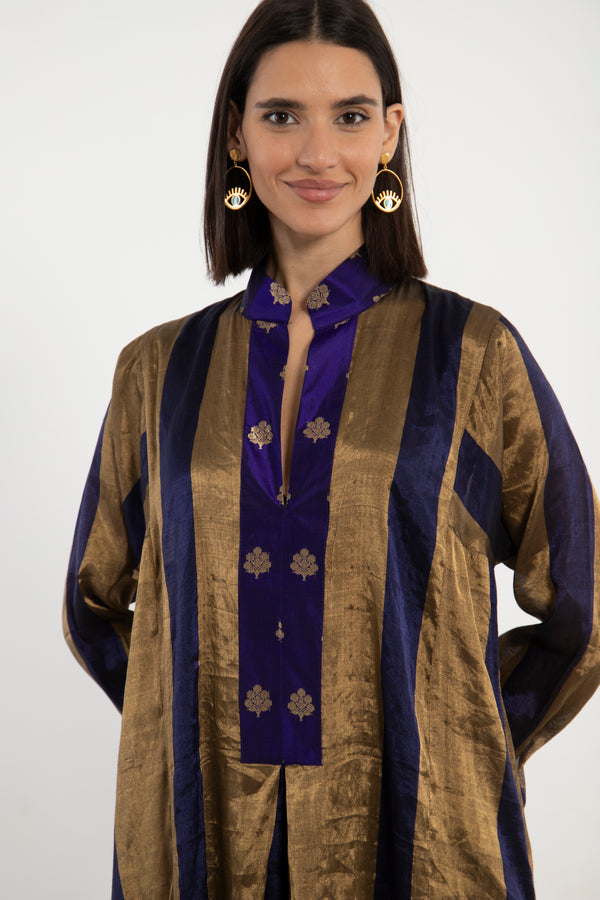 Safiya Silk Metallic Gold & Navy Jellaba