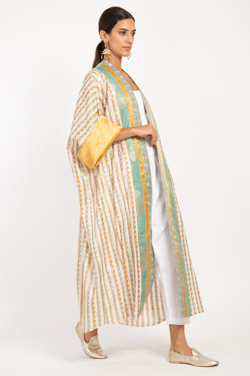 Yasma Cotton Embroidered Yellow & Green Abaya