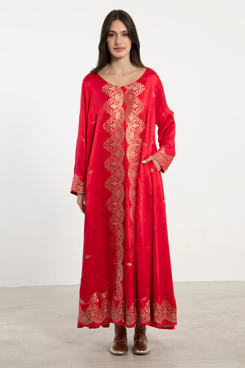One-Of-a-Kind Souraya Silk Red & Gold Dress