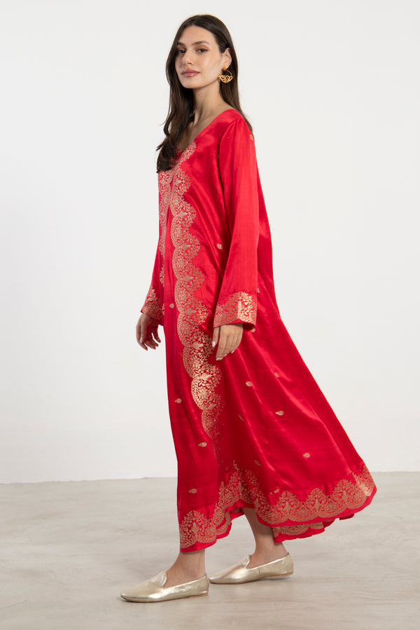 One-Of-a-Kind Souraya Silk Red & Gold Dress