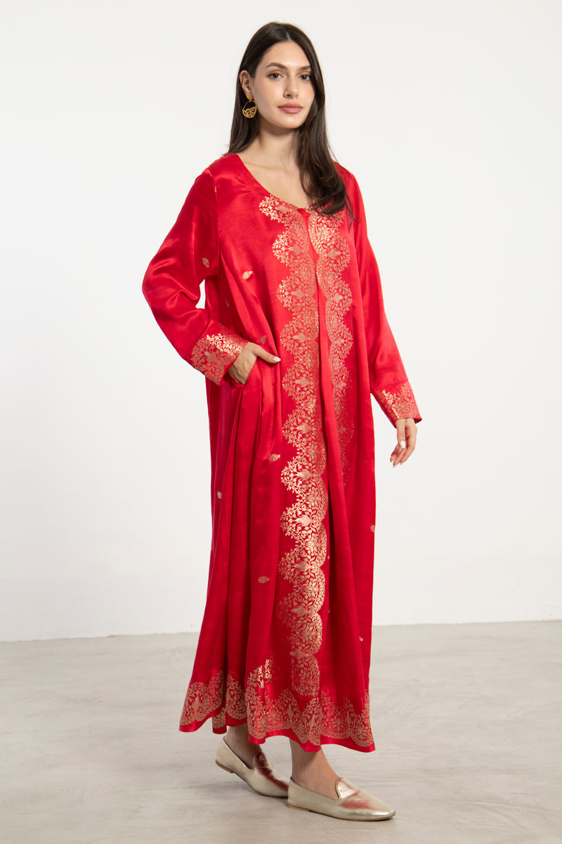 One-Of-a-Kind Souraya Silk Red & Gold Dress