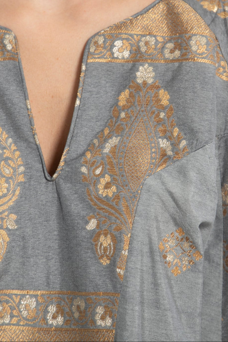 One-Of-A-Kind Rania Grey & Gold Dress