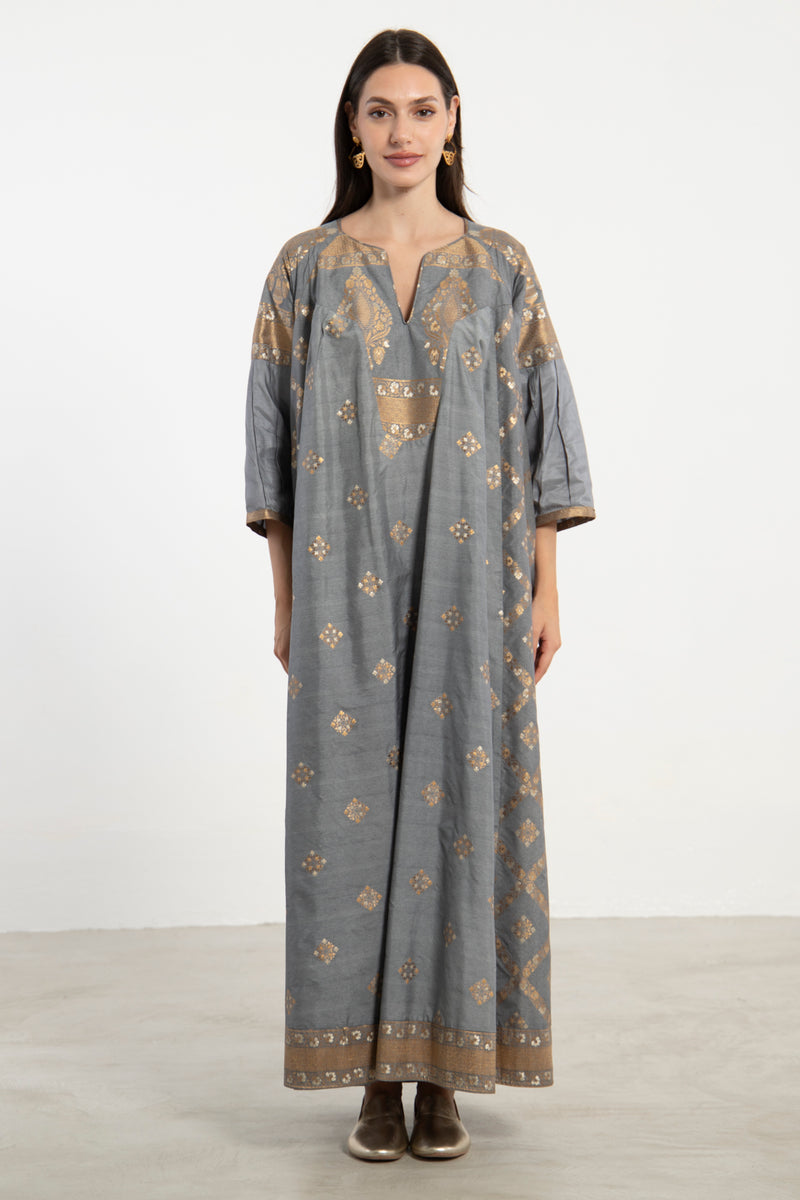 One-Of-A-Kind Rania Grey & Gold Dress
