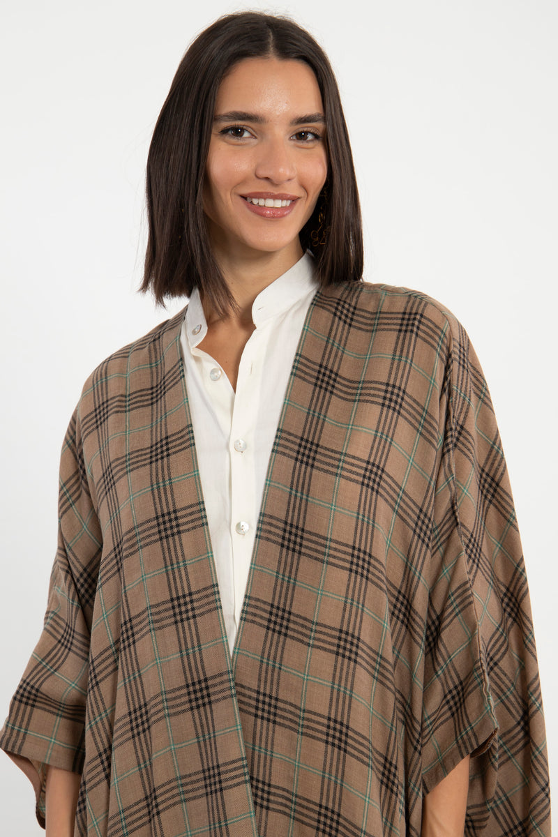 Wool Plaid Light Brown Abaya