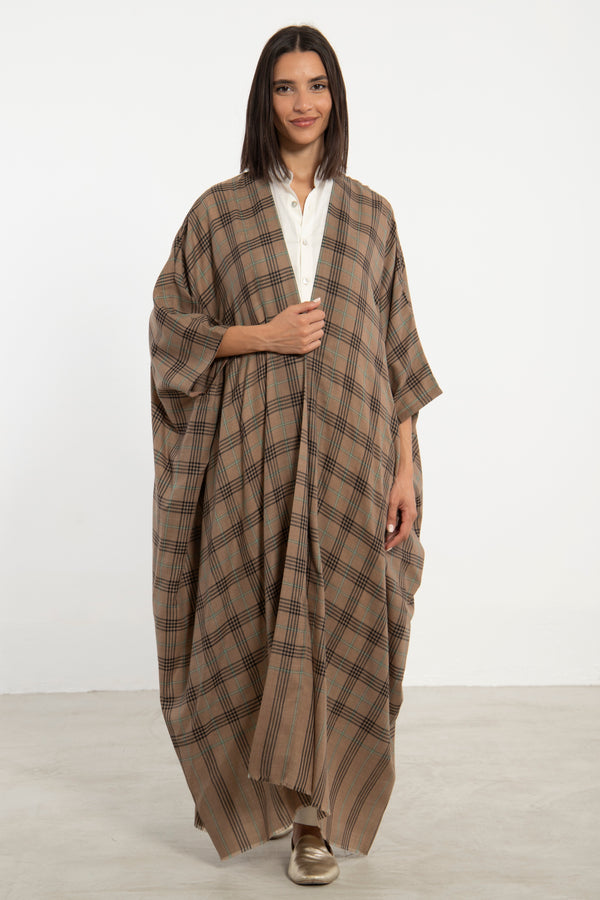 Wool Plaid Light Brown Abaya